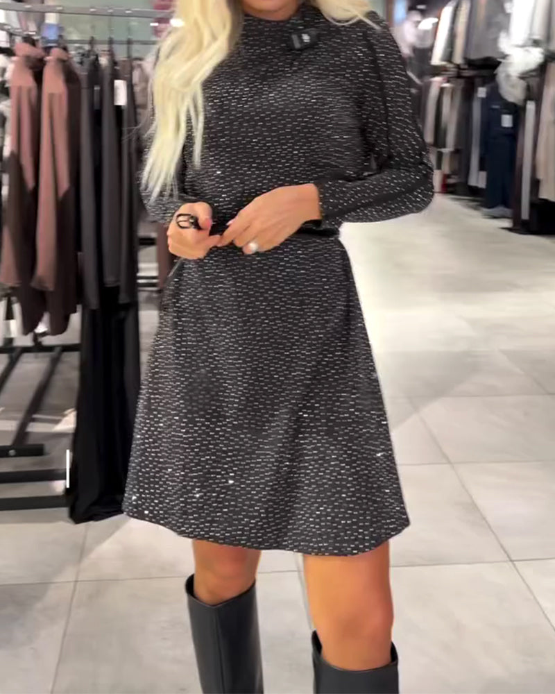 Half Turtleneck Hot Rhinestone A Hem Dress