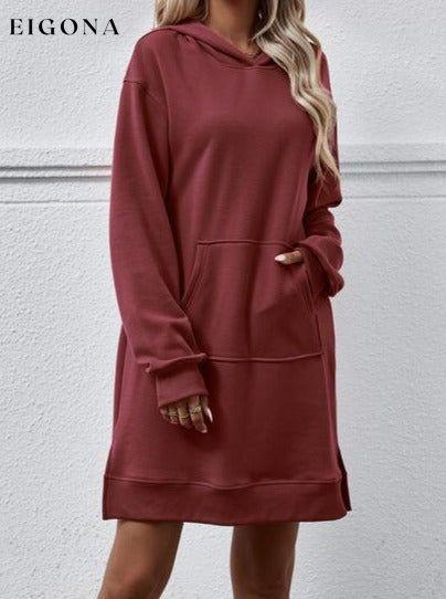 Slit Long Sleeve Hooded Dress with Pocket Changeable clothes Ship From Overseas