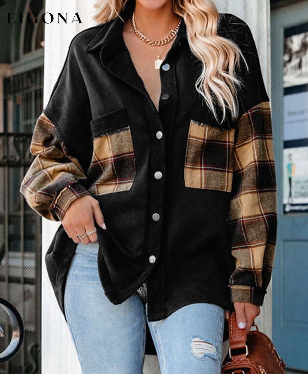 Black Plaid Patchwork Chest Pockets Oversized Shirt Jacket All In Stock Best Sellers Category Shacket clothes EDM Monthly Recomend Hot picks long sleeve shirts Occasion Daily oversized shirt Print Plaid Season Fall & Autumn shirt shirts Style Western top tops