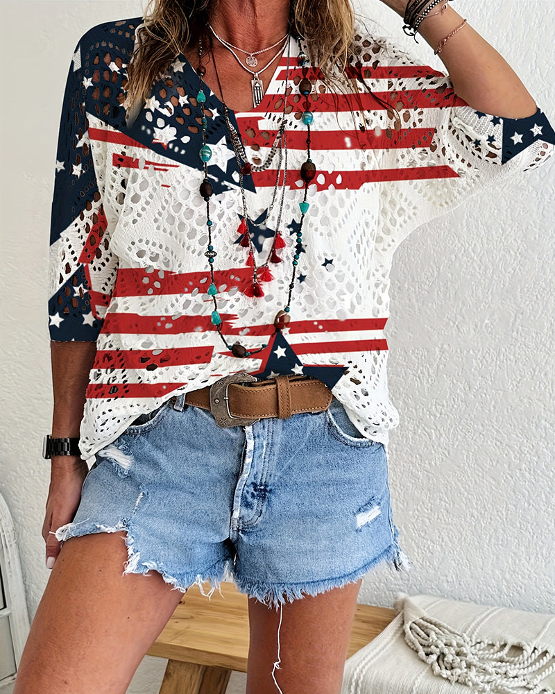Flag Print Cut-Out Cover-Up Knit Pullover