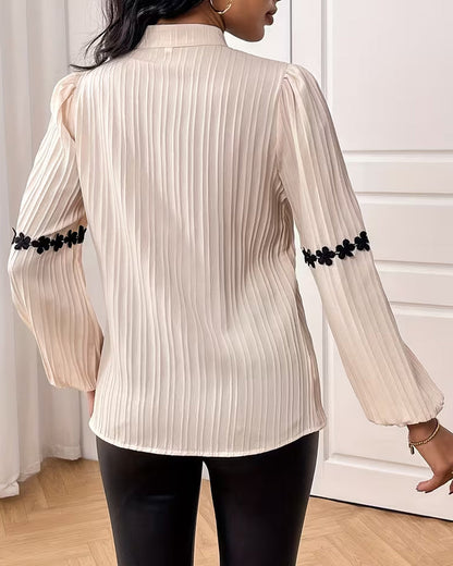 Elegant Lace Patchwork Balloon Sleeve Blouse
