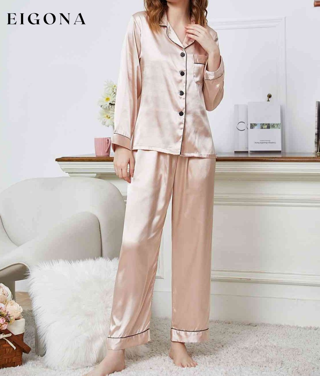 Lapel Collar Long Sleeve Top and Pants Pajama Set clothes Daniel.L lounge wear loungewear pajamas Ship From Overseas