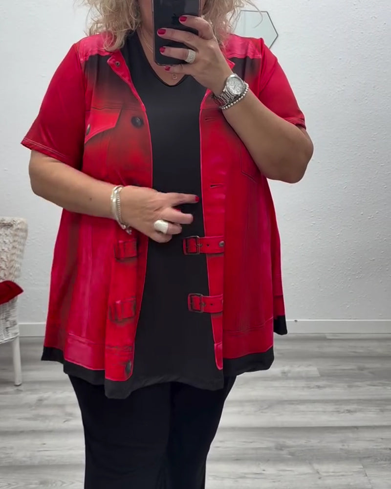 Faux Two-Piece Cargo-Style Spliced Tops