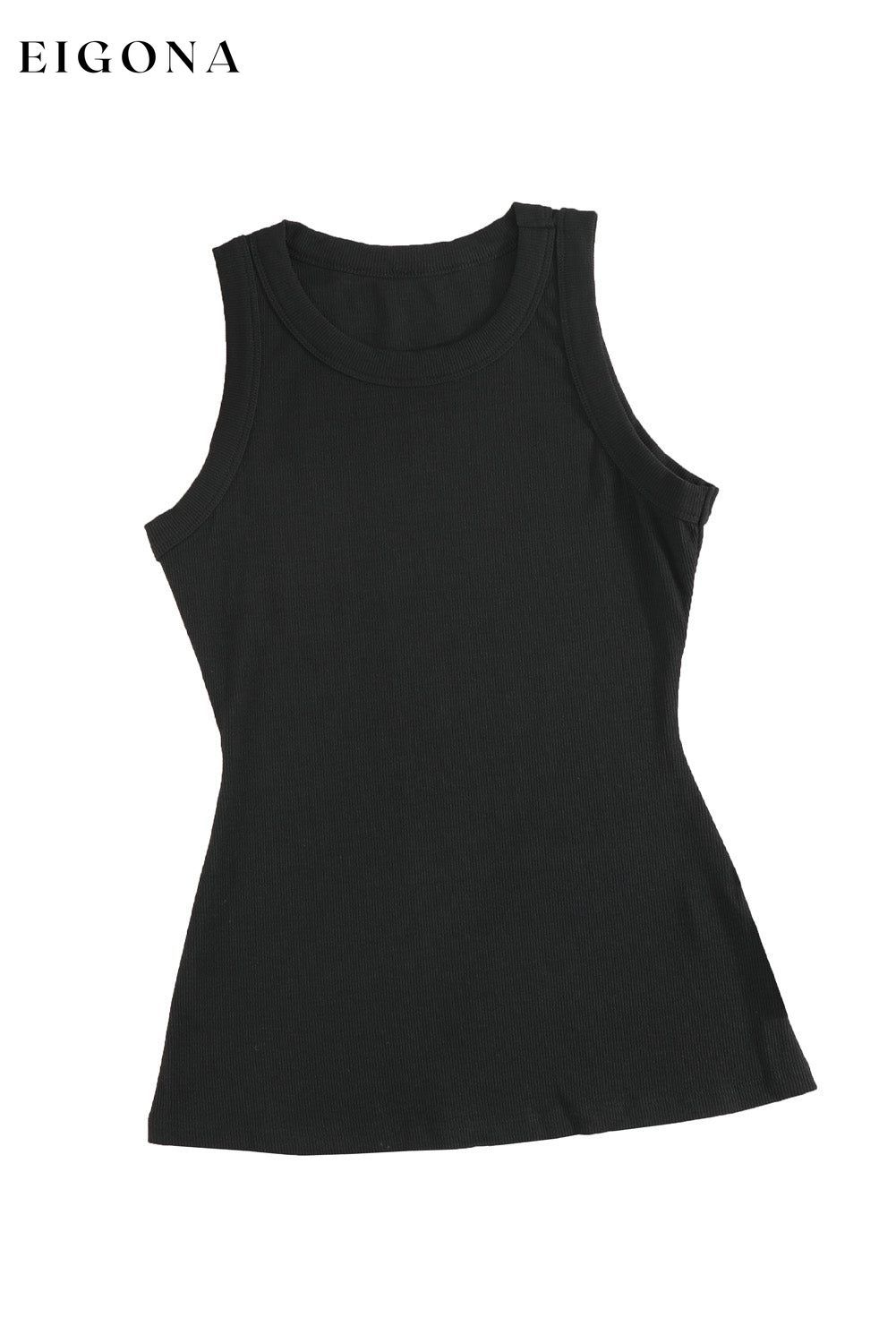 Solid Black Round Neck Ribbed Tank Top All In Stock black tank top clothes Season Summer shirts Size S To 2XL tank tank top top tops