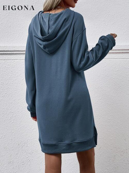 Slit Long Sleeve Hooded Dress with Pocket Changeable clothes Ship From Overseas