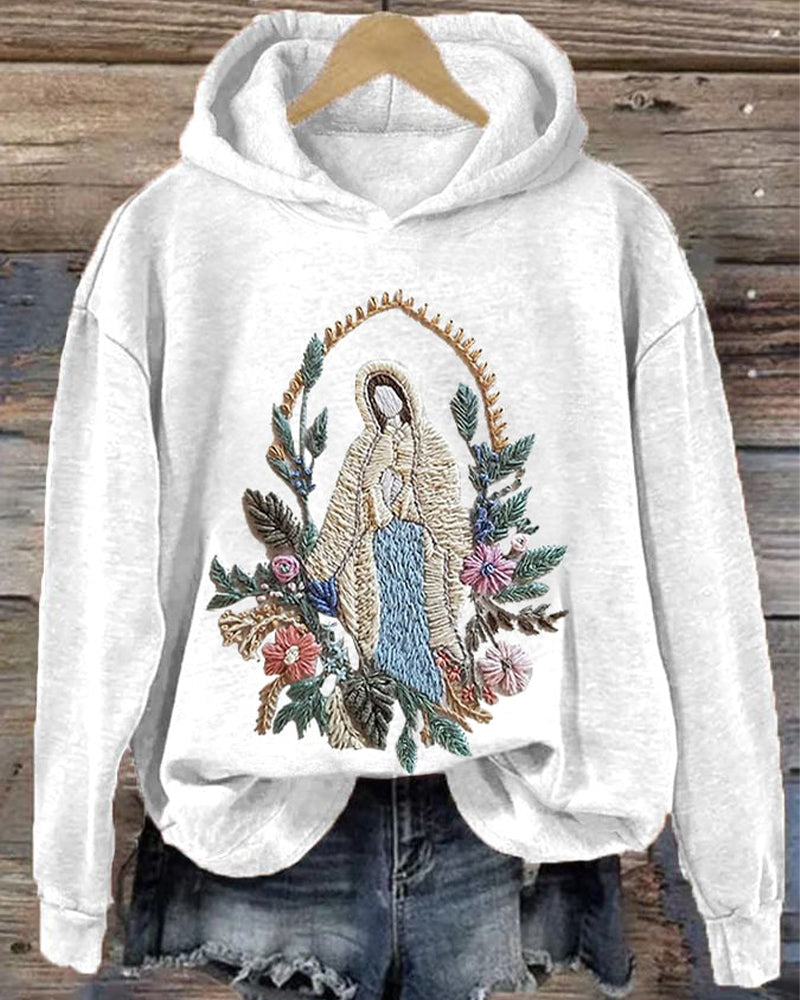 Women's Christian Our Lady Floral Print Hoodie