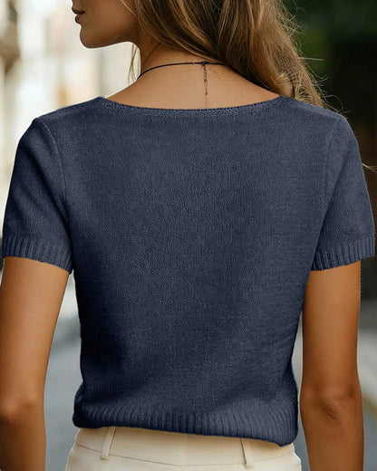 Argyle Short Sleeve V-Neck Pullover