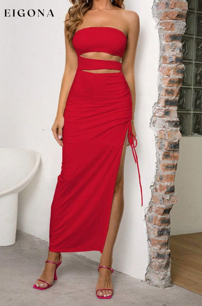 Cutout Strapless Split Sexy Cutout Bodycon Midi Slit Dress Red clothes dress dresses evening dress evening dresses midi dress midi dresses Ringing-N Ship From Overseas