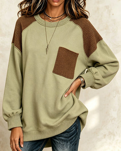 Round Neck Contrast Casual Sweatshirt