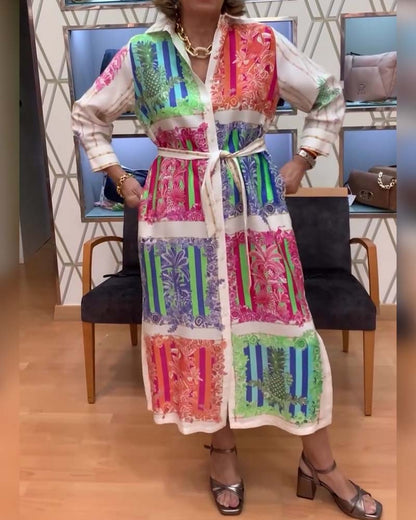 Patchwork Printed Long Shirt Dress