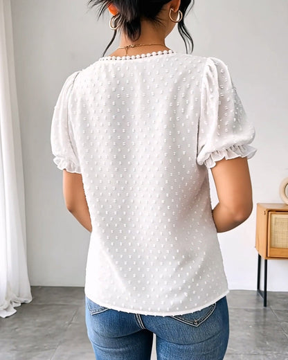 V-Neck Puff Sleeve Blouse