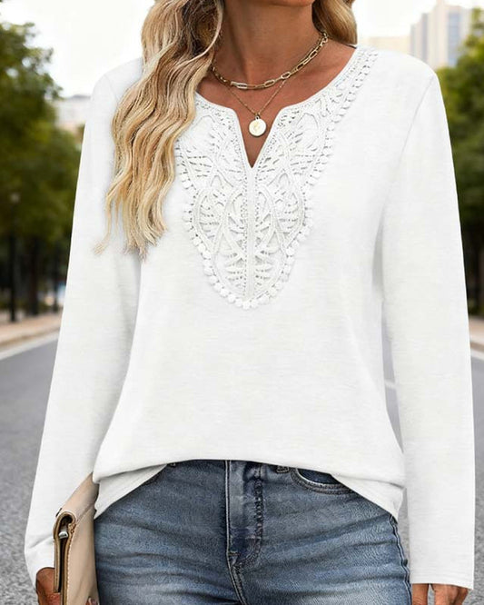 Elegant V-Neck Top With Long Sleeves For Women