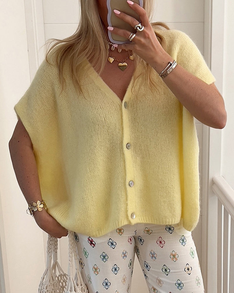Sleeveless V-Neck Button-Front Sweater Cardigan