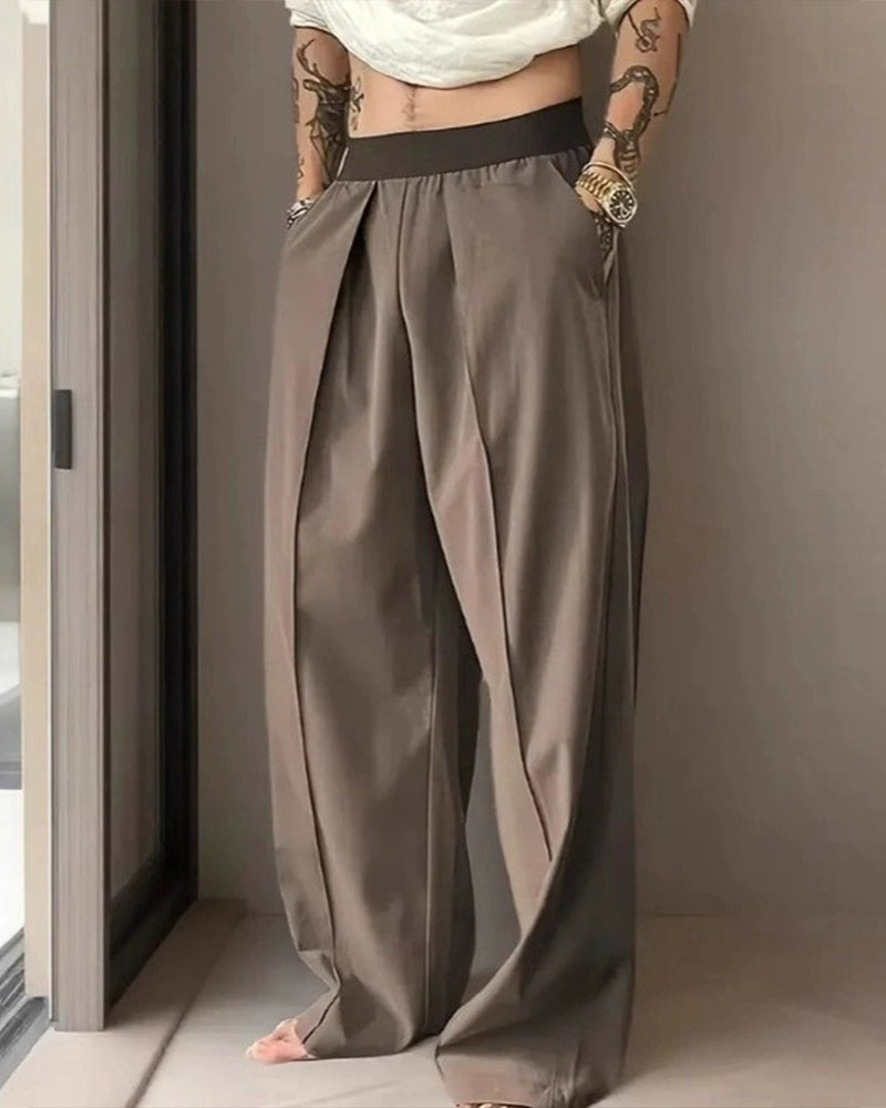 Color Block Elastic Waist Casual Pants