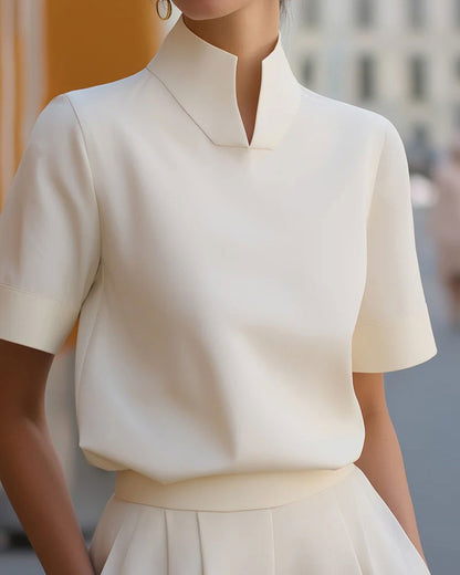 Stand Collar Short Sleeve Top