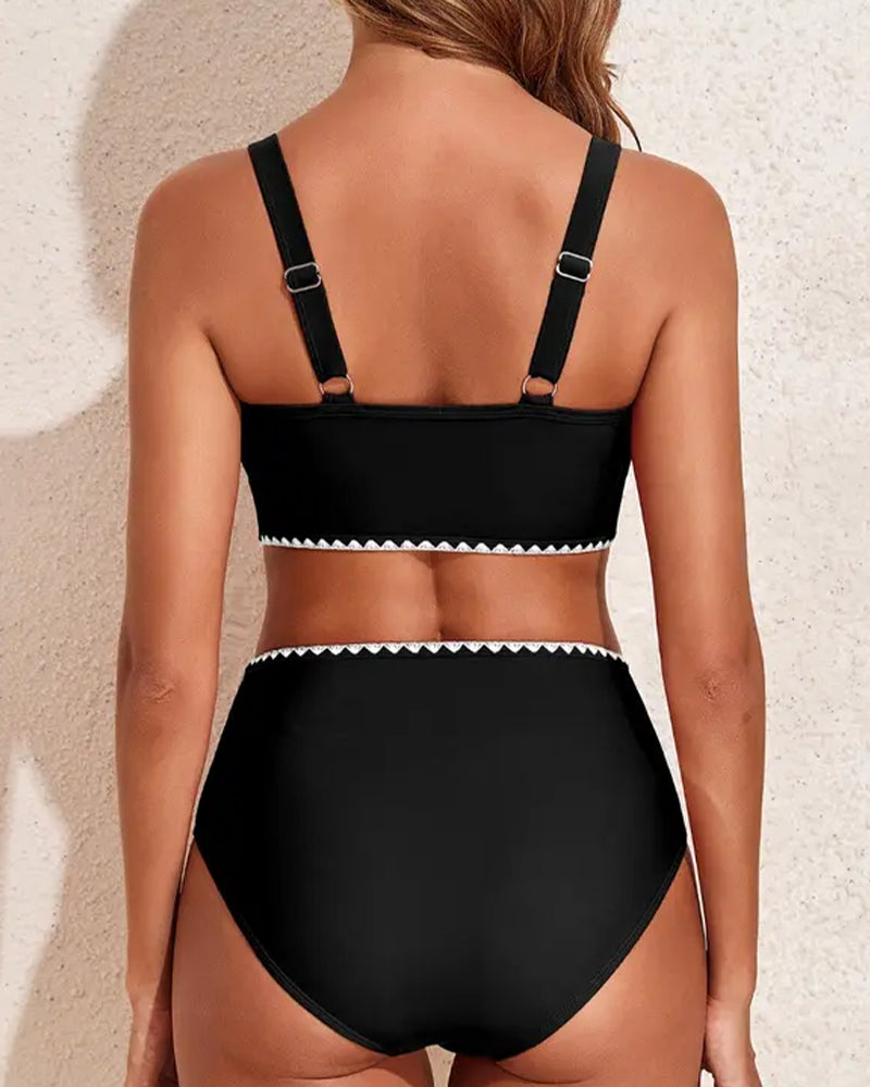 High-Waist Color-Block Bikini