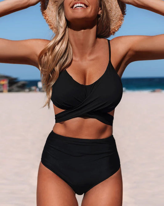 Solid Color Cross-Strap Bikini