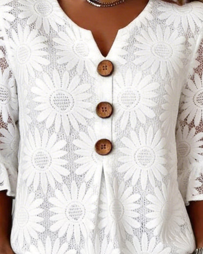 Ruffled Daisy-Print Blouse With Ruffle Sleeves