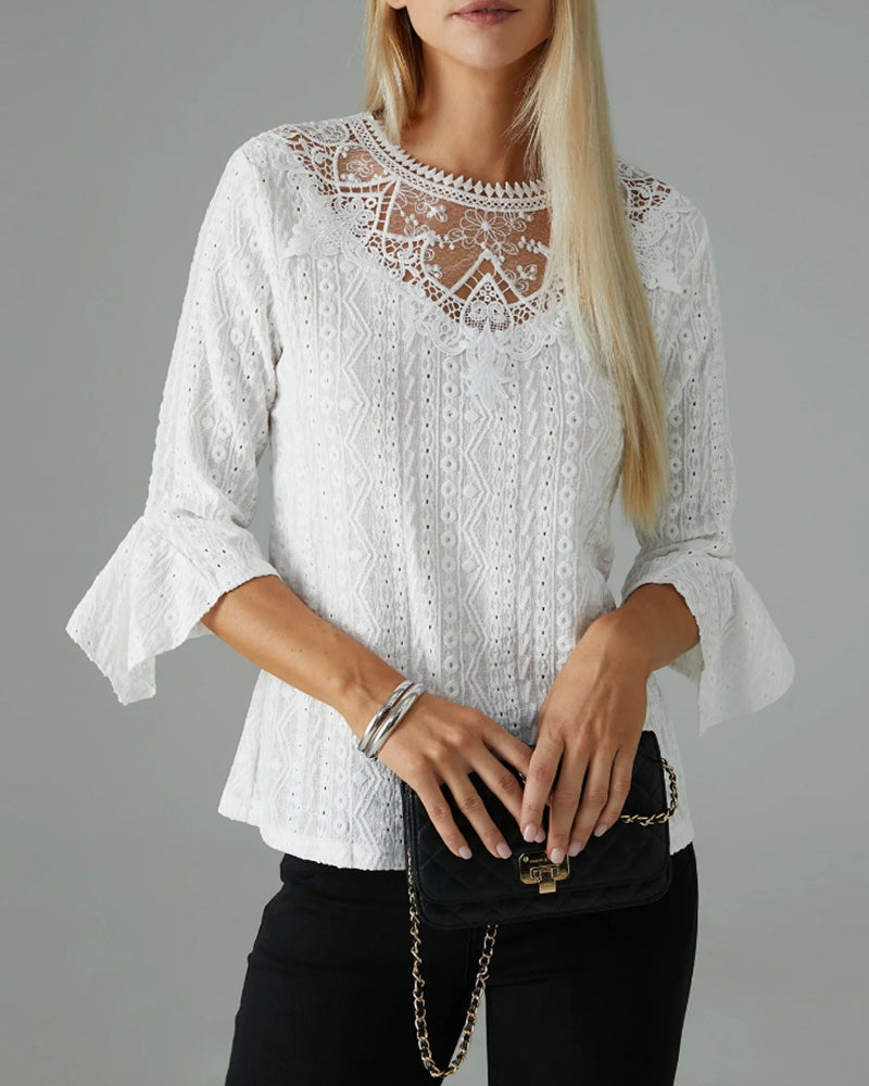 Solid color trumpet sleeve lace sexy blouses 2023 f/w blouses & shirts spring summer