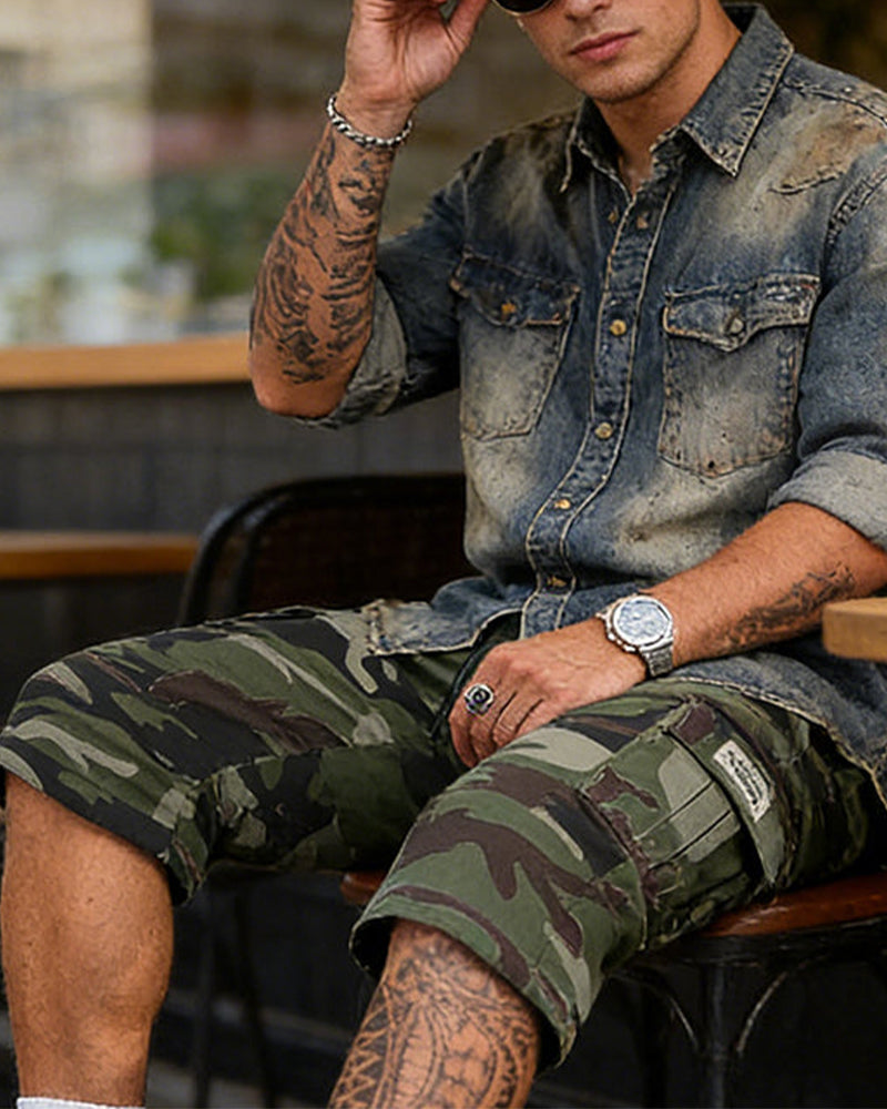 Men's Camouflage Cargo Shorts – Multi-Pocket, Adjustable Waist & Breathable Fabric