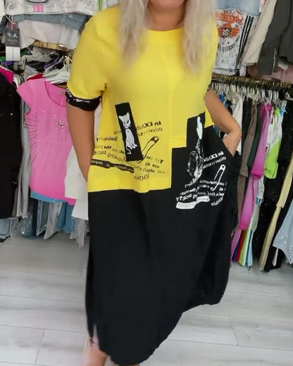 Crew Neck Colorblock T-Shirt Dress