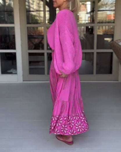 Cardigan décontracté à manches longues de couleur unie