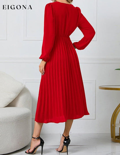 V-Neck Long Sleeve Tie Waist Midi Dress clothes H.Y.G@E Ship From Overseas Shipping Delay 09/29/2023 - 10/03/2023 trend