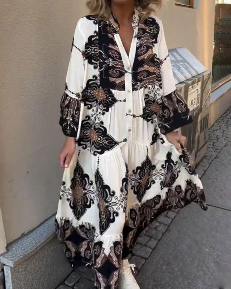 Trumpet Sleeve Stand Collar Retro Dress