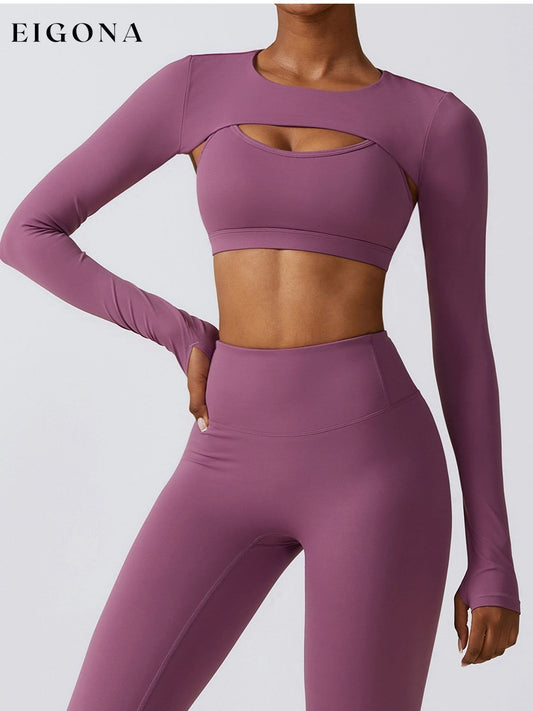 Cropped Cutout Long Sleeve Sports Top Fuchsia clothes Ship From Overseas Shipping Delay 09/29/2023 - 10/04/2023 trend workout Z&C