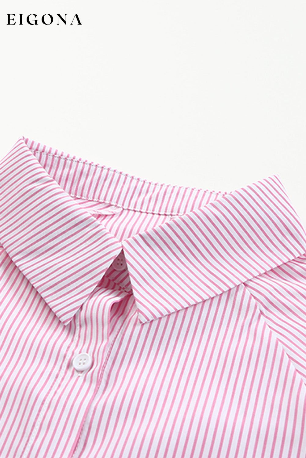 Pink Smocked Cuffed Striped Boyfriend Shirt with Pocket All In Stock button down womens clothes Color Pink Craft Smocked DL Exclusive Early Fall Collection long sleeve shirts long sleeve top Occasion Daily Print Stripe Season Spring Stripe tops Style Modern tops