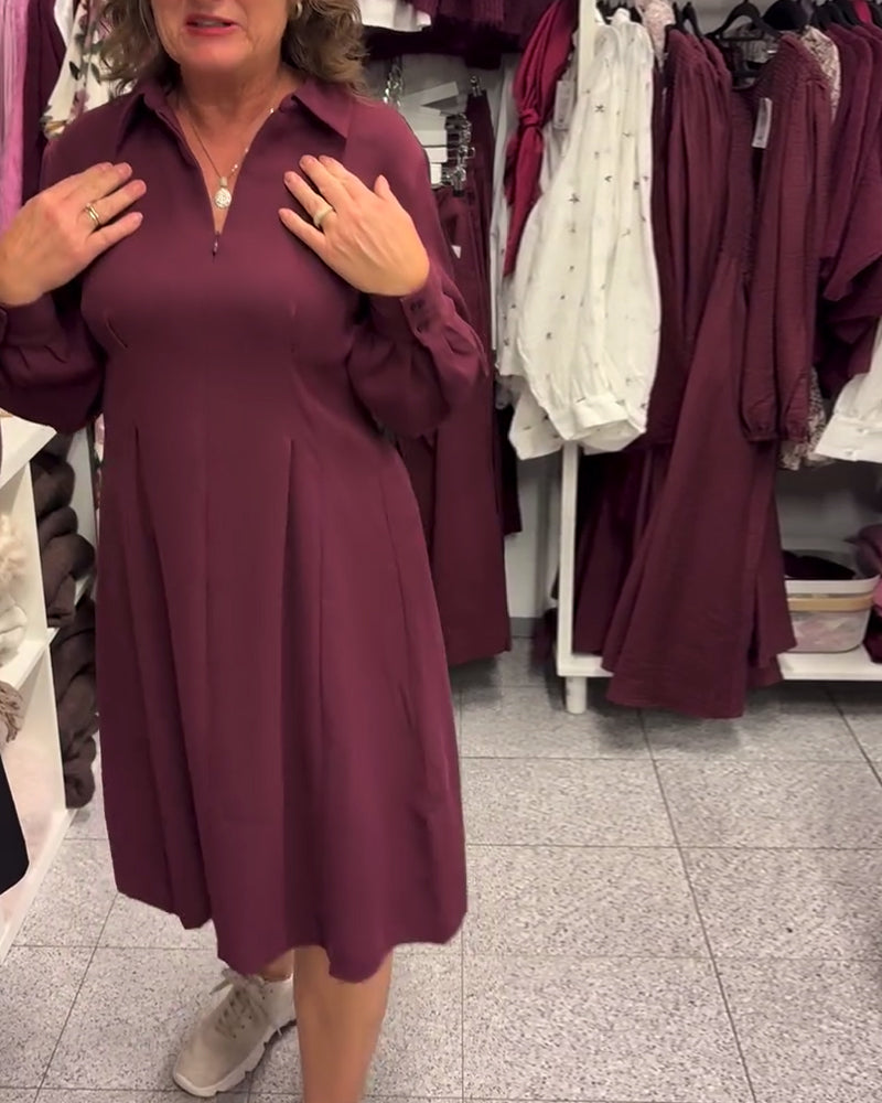 Half-Zip Lapel Swing Dress