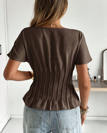 Pleated Short Sleeve Blouse