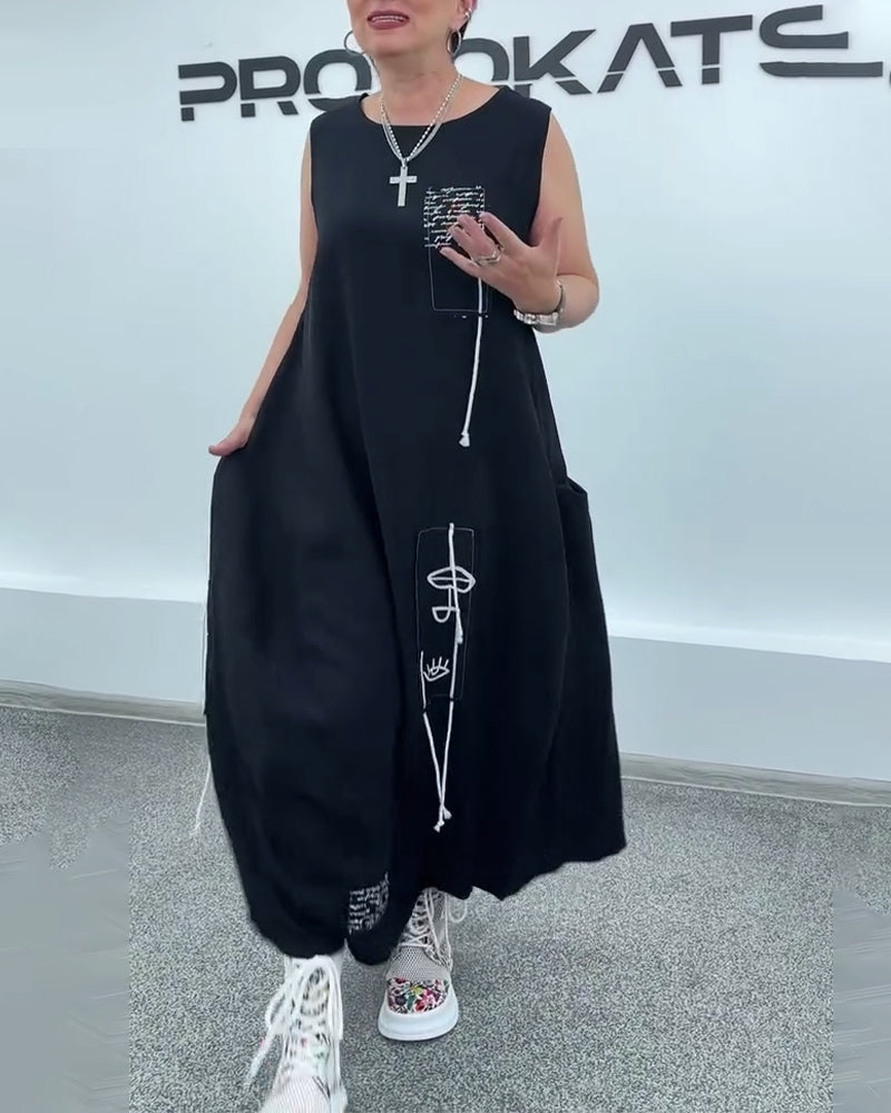 Abito oversize senza maniche con stampa di lettere