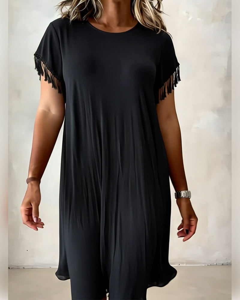 Solid Color Tassel Draped Dress