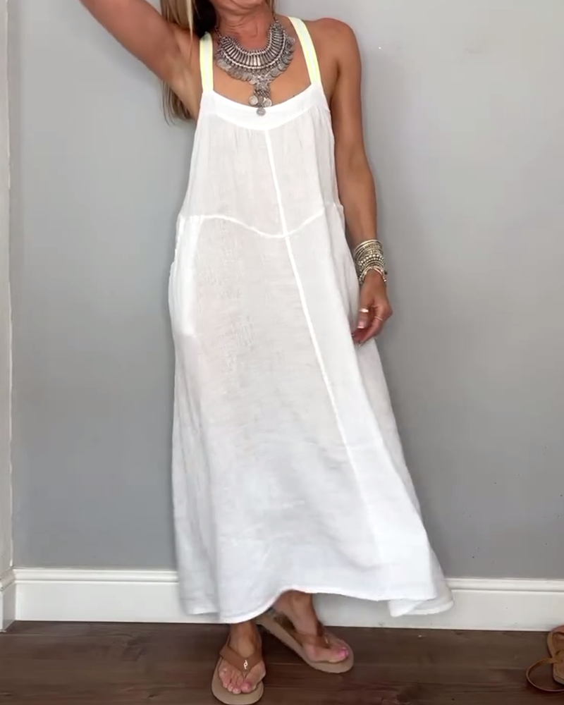 Solid Color Casual Suspender Dress