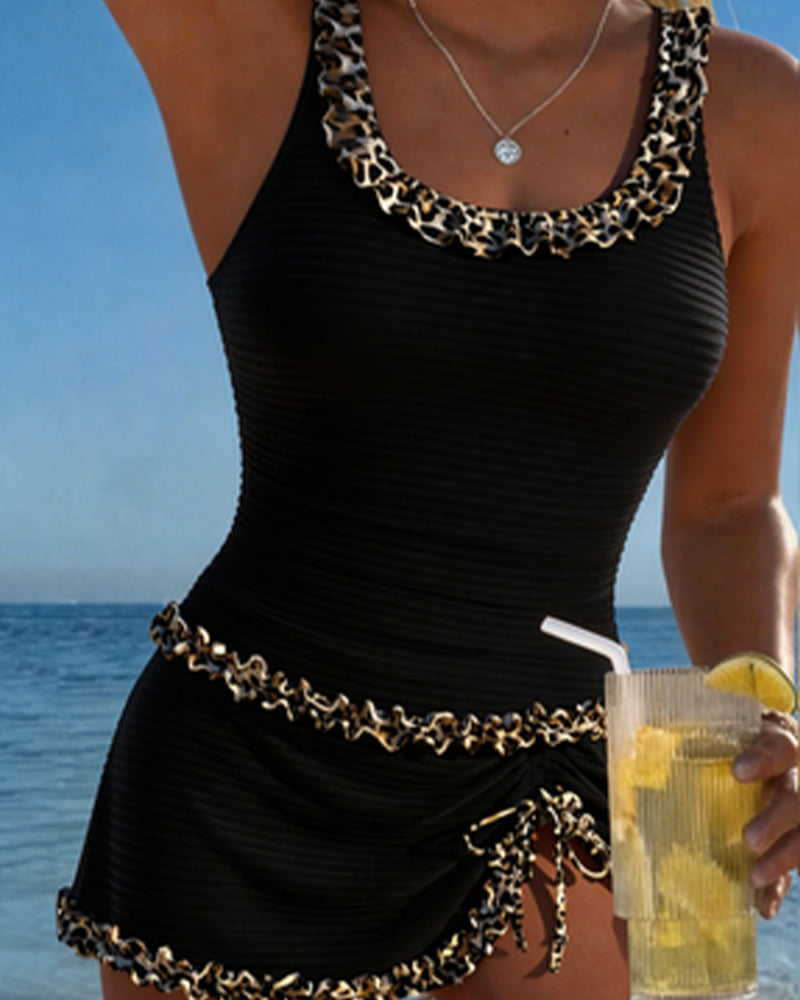 Leopard Print Lace U-Neck Dress Tankini