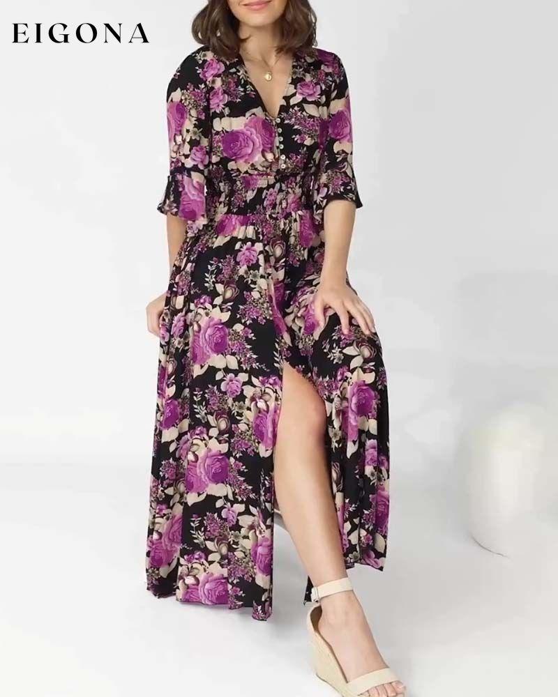 Floral Print V Neck Maxi Dress casual dresses spring summer vacation dresses