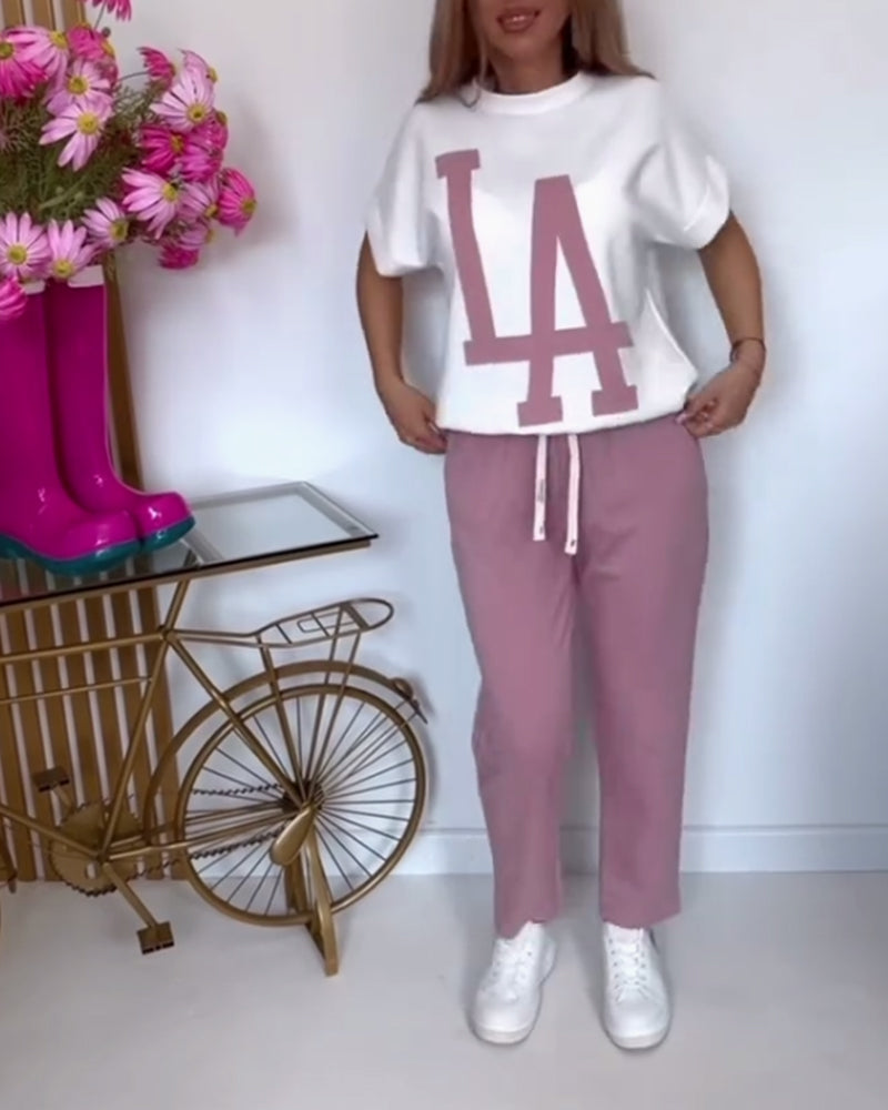 Casual Letter Print Sports Set