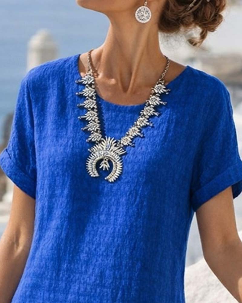 Short-Sleeved Slit Straight Dress
