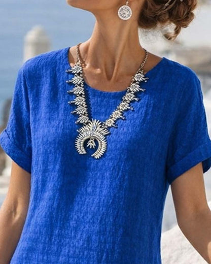 Short-Sleeved Slit Straight Dress