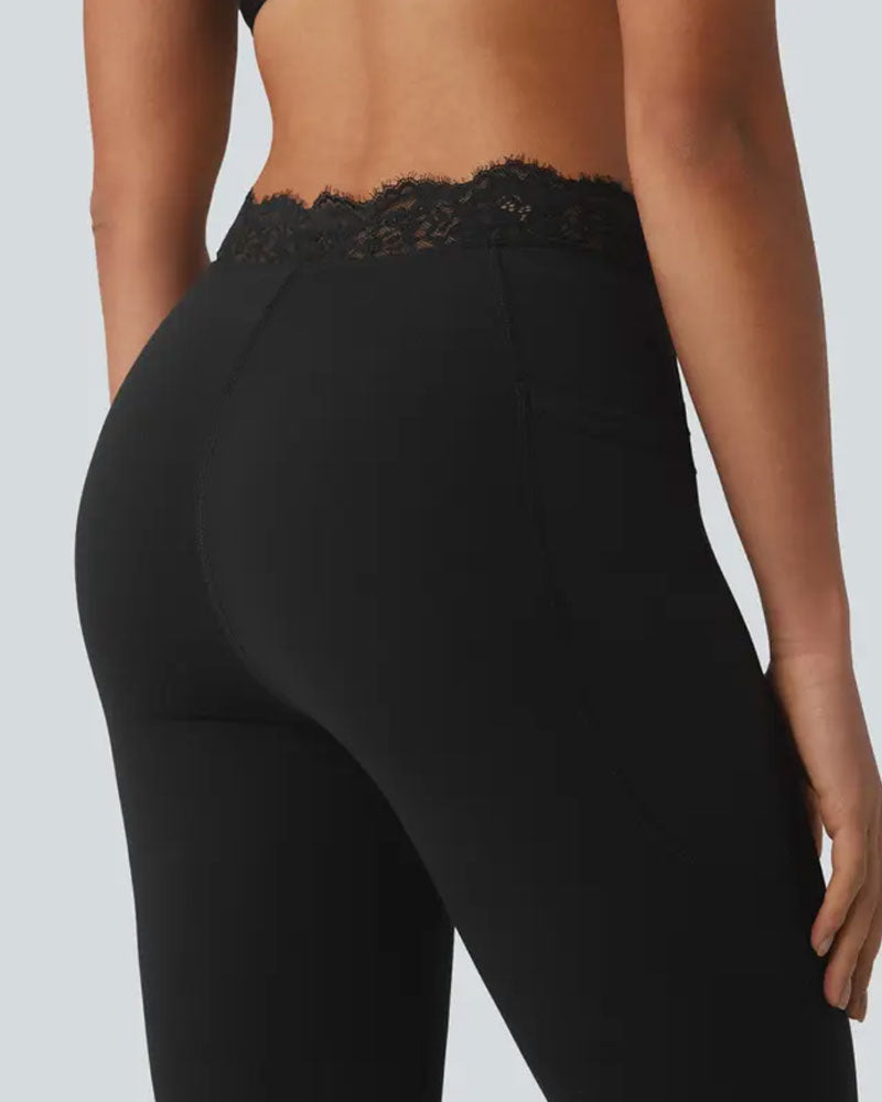 Lace Waist Slight Flare Yoga Pant