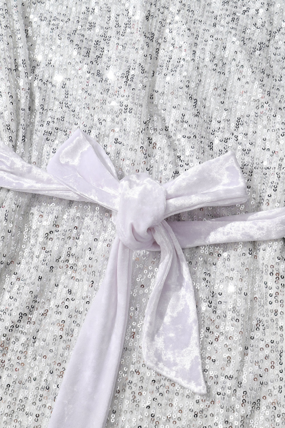 Silvery Sequin Long Sleeve Tie Waist Mini Dress