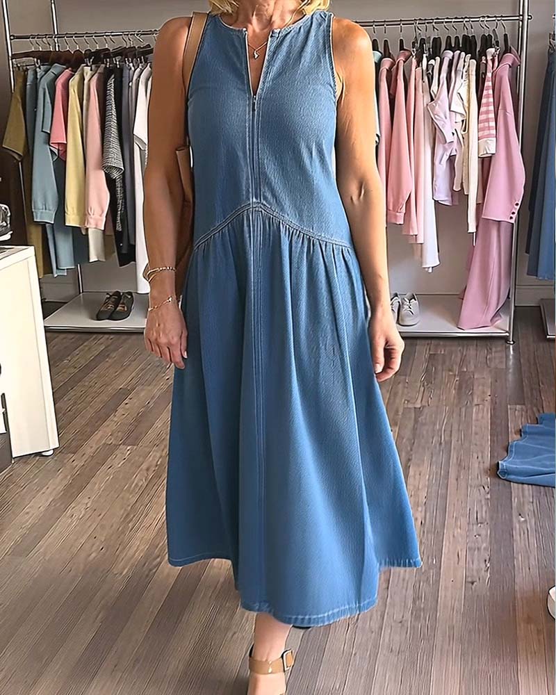 V-Neck Denim Sleeveless Dress