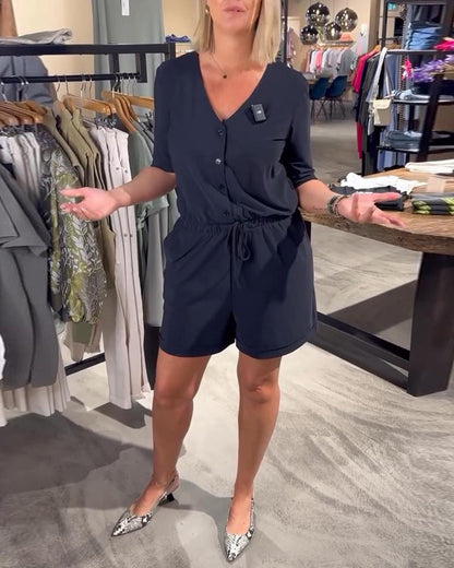 Tuta con lacci e scollo a V a maniche corte