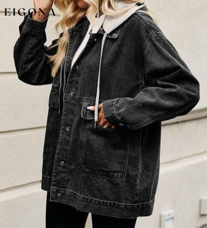 Drawstring Button Down Hooded Denim Jacket clothes Jackets & Coats M.F Ship From Overseas