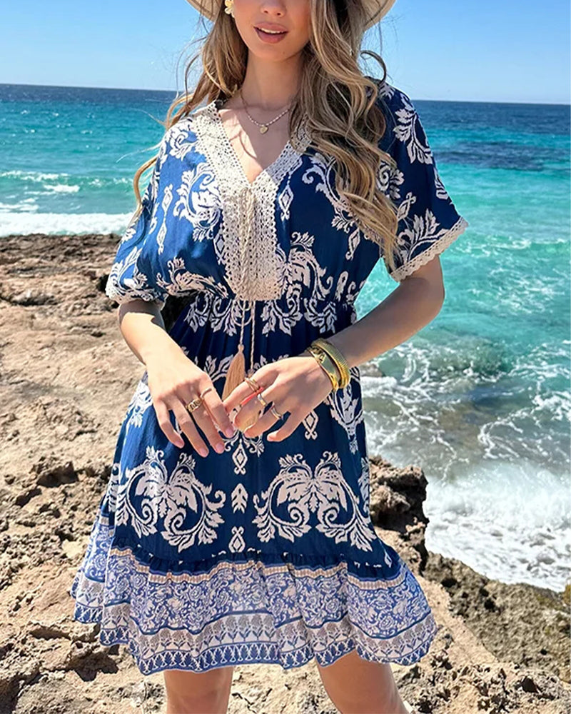 Casual Printed V-Neck Dress