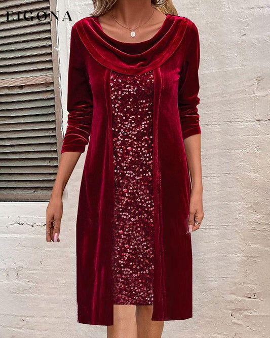 Velvet paneled sequin dress Red 2023 f/w 23BF casual dresses Clothes Dresses Evening Dresses party dresses