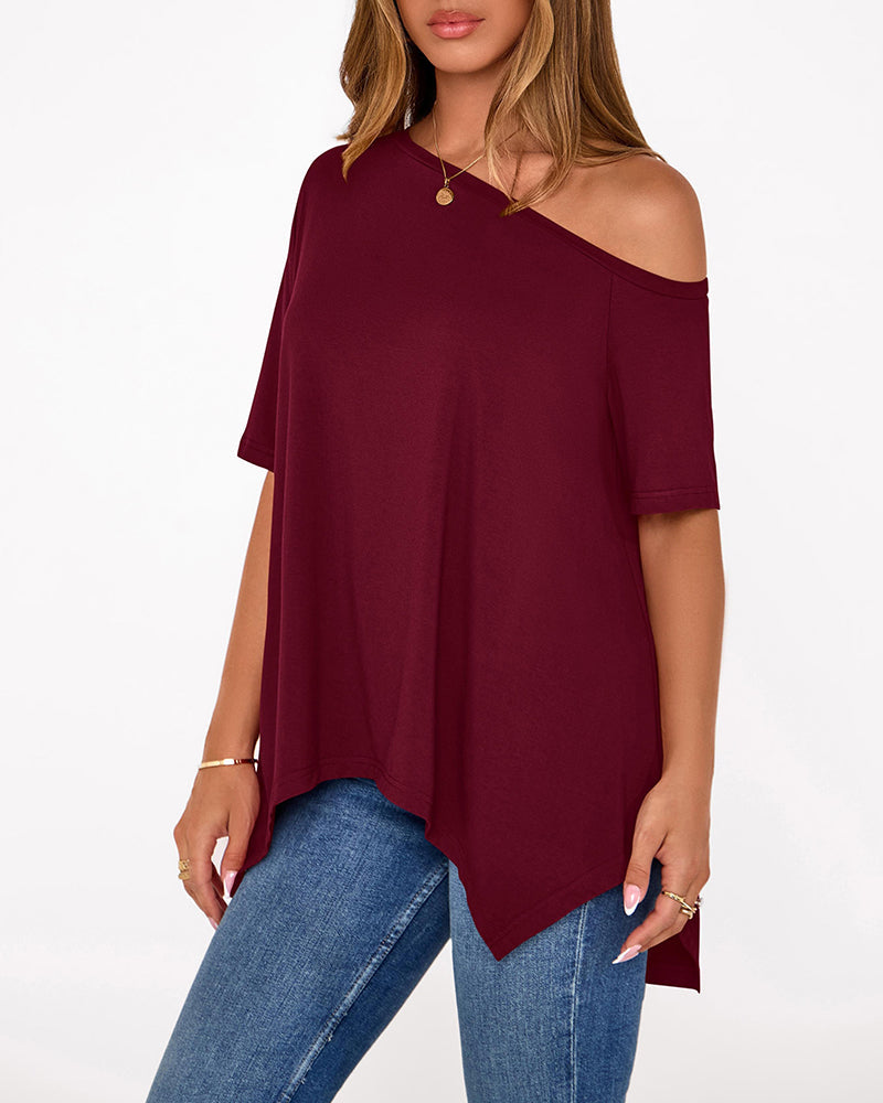 Solid Color Irregular T-shirt