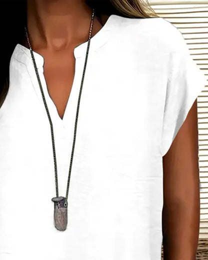 Casual Drop Shoulder V-Neck Short Sleeve Blouse