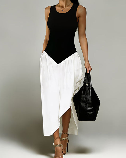 Round Neck Sleeveless Patchwork Irregular Dress casual dresses spring summer